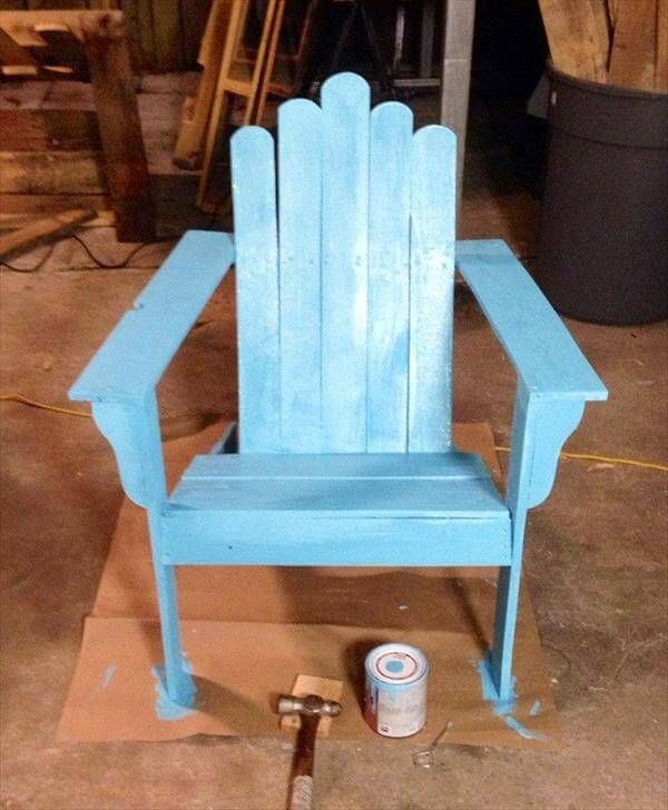 recycled pallet aqua blue Adirondack chair
