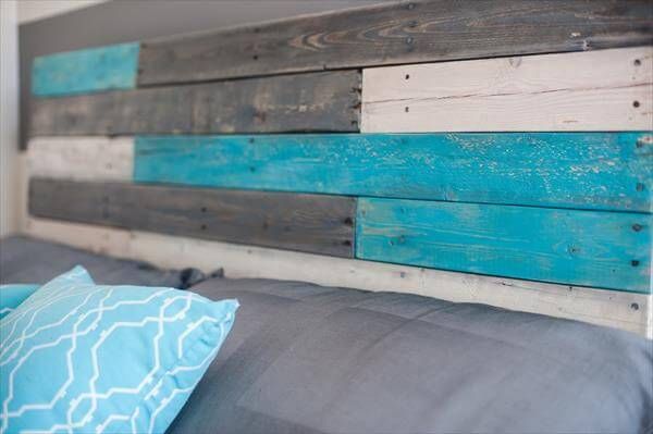 recycled pallet colorful headboard