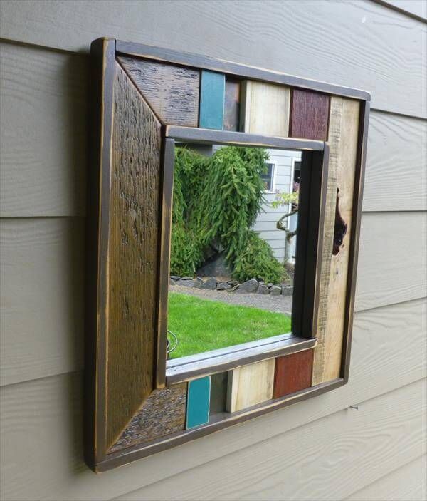 recycled palelt accent wall mirror