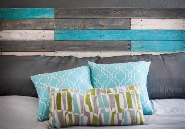 reclaimed pallet colorful headboard
