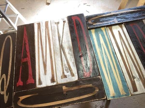 upcycled pallet painted letters