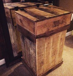 handcrafted pallet trash bin with hinged top