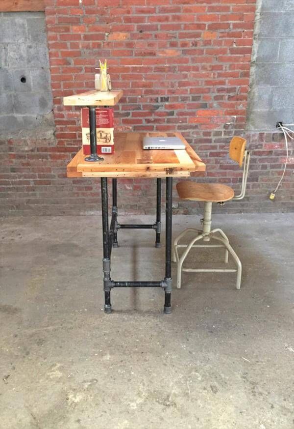 metal pipes and pallet computer desk