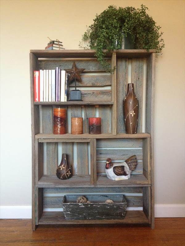 recycled pallet art style shelf