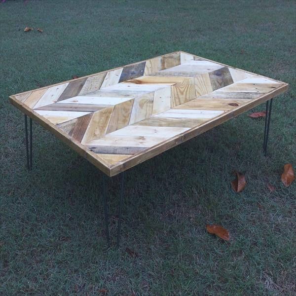 salvaged pallet double chevron coffee table