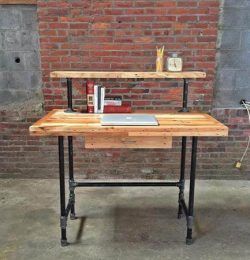 wooden pallet and metal pipe 2 tiered desk