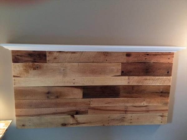handcrafted pallet headboard with decorative shelf