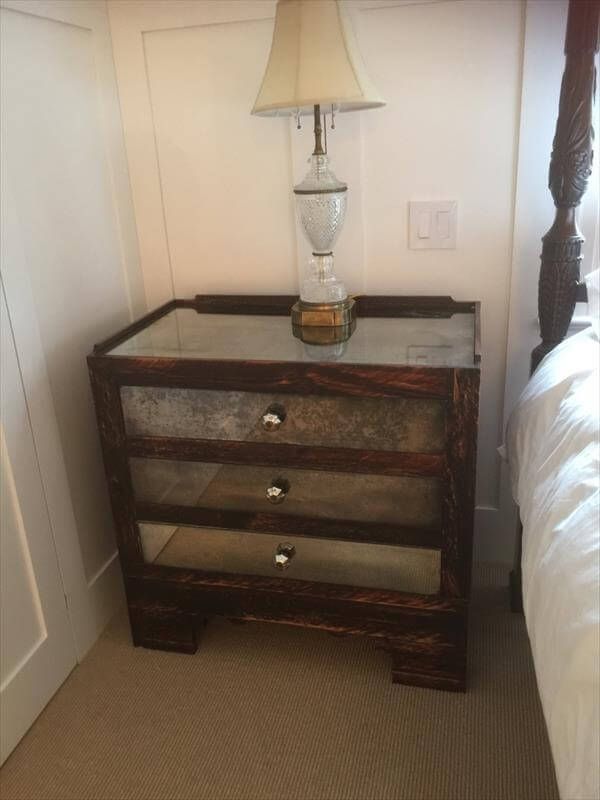 rustic yet modern pallet and mirror nightstand