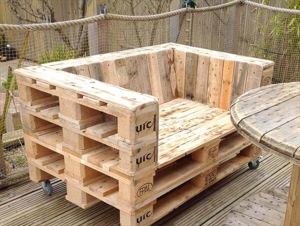 wooden pallet chair on wheels