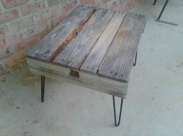 recycled pallet rustic coffee table with metal hairpin legs