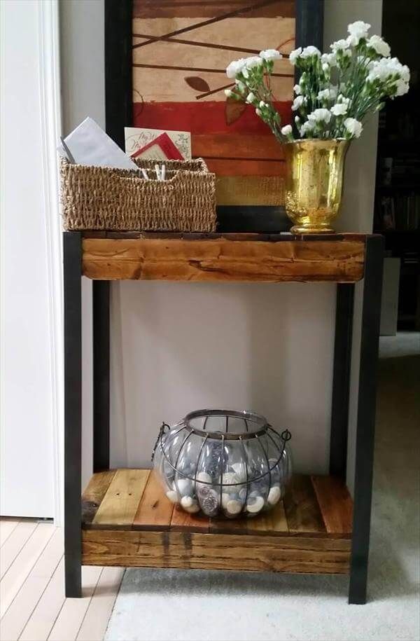 upcycled pallet and metal console table