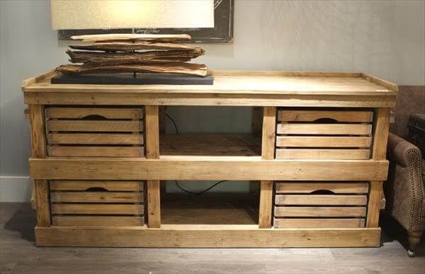 handmade pallet and crate sideboard