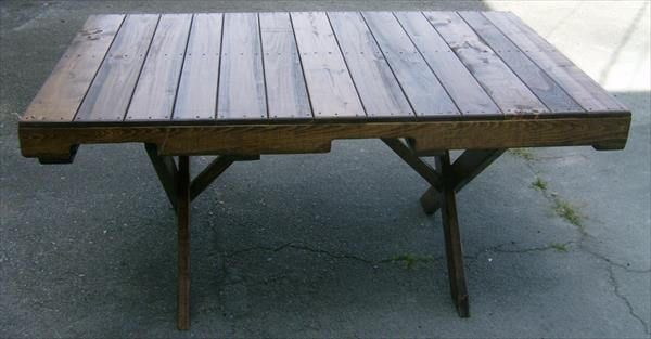 handmade wood pallet dining table with criss cross legs