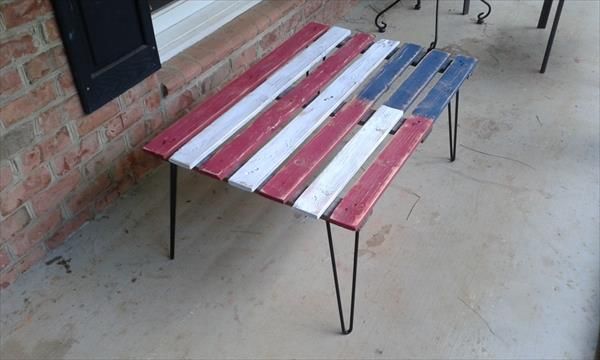 diy pallet flag table with metal legs