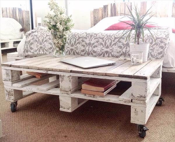 handmade pallet shabby chic coffee table with wheels