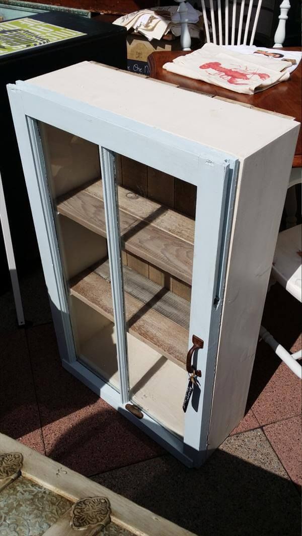 upcycled old window and pallet cabinet