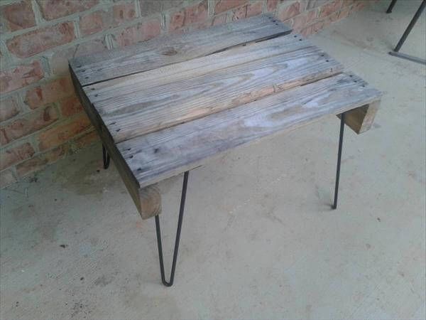 handcrafted pallet coffee table with metal hairpin legs