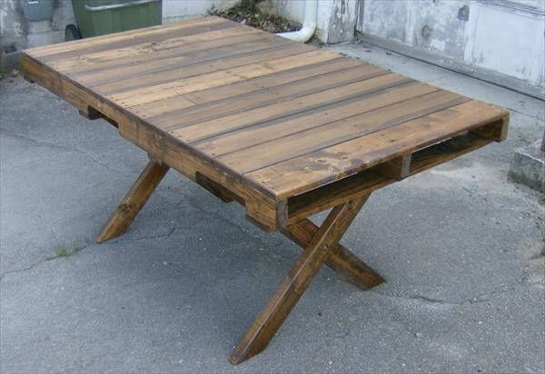 diy pallet dining table with criss cross legs