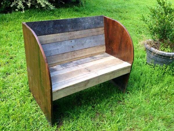 rustic yet modern pallet and old wood bench