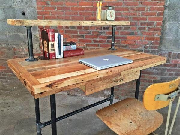 wooden pallet and steel pipe computer desk