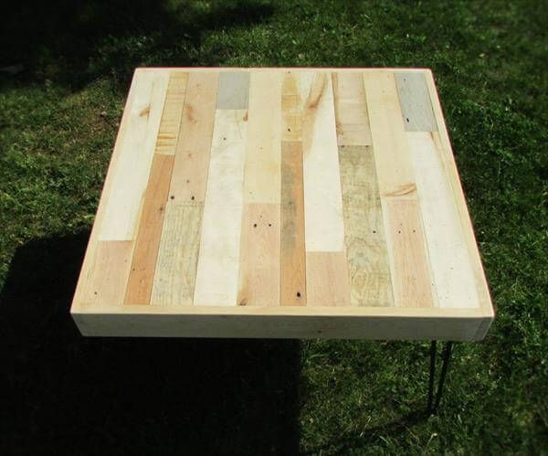 recycled pallet coffee table with metal hairpin legs