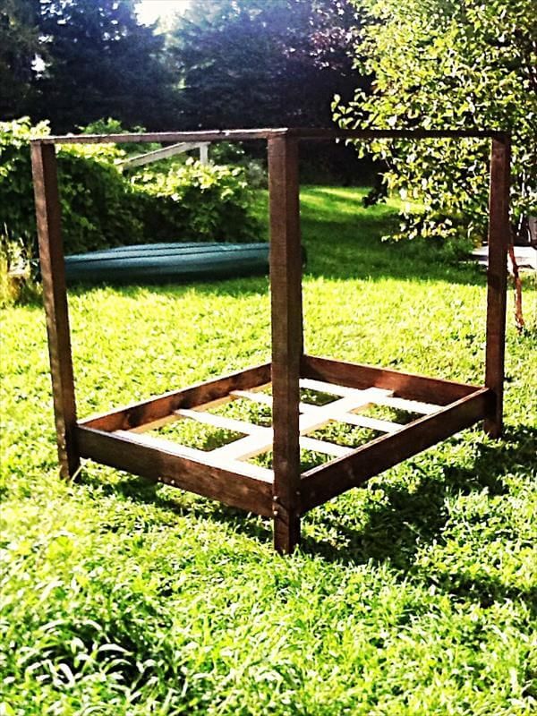 recycled pallet canopy bed frame