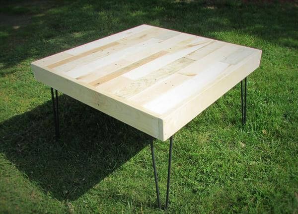 diy pallet coffee table with metal hairpin legs