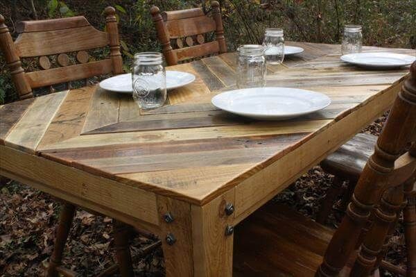 recycled pallet chevron dining table