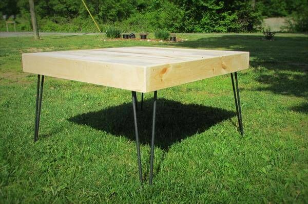 handcrafted pallet coffee table with metal hairpin legs