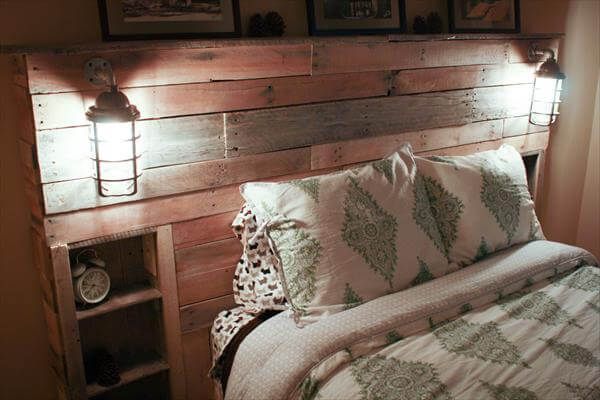 recycled pallet headboard with lights 