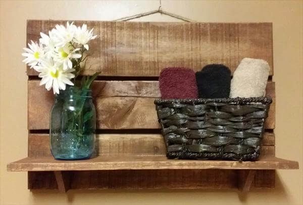 recycled pallet kitchen or bathroom shelf
