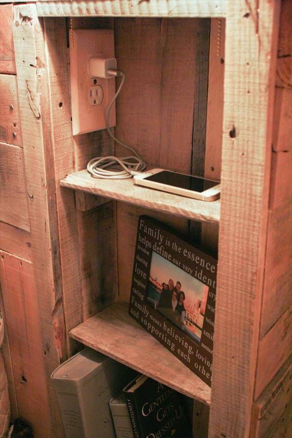 upcycled pallet headboard with mobile charging outlets