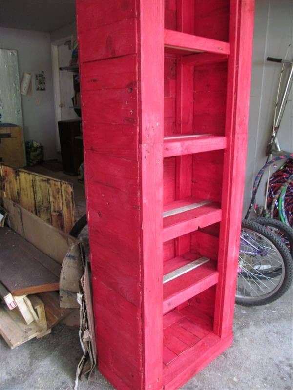 recycled pallet red kitchen cabinet