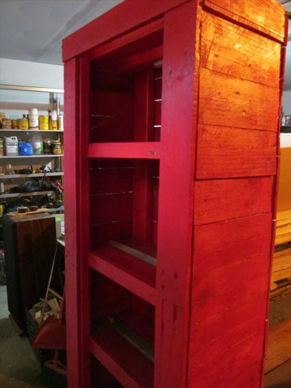 upcycled pallet red cabinet