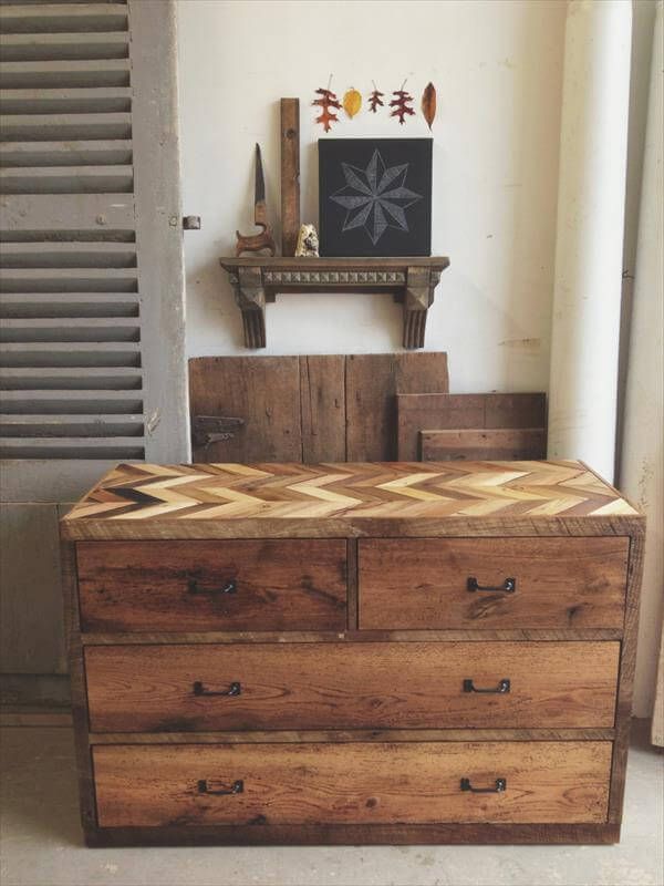 recycled pallet chest of drawers or chevron dresser
