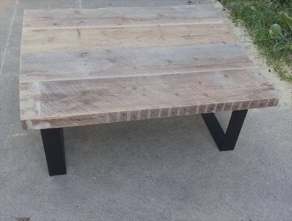 Recycled pallet coffee table with steel legs