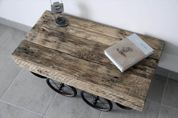 rustic pallet cart style coffee table