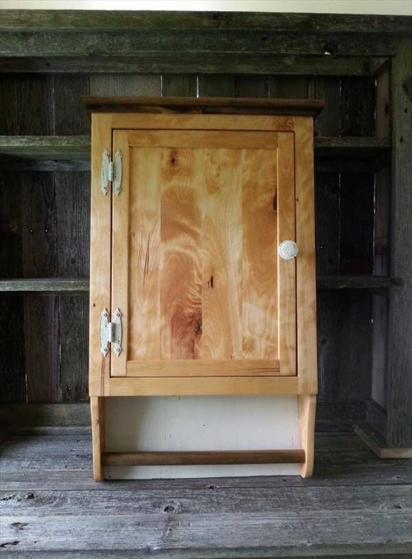 wooden pallet wall cabinet with towel rack