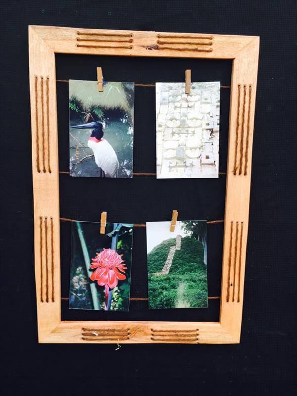 salvaged pallet and twine picture frame