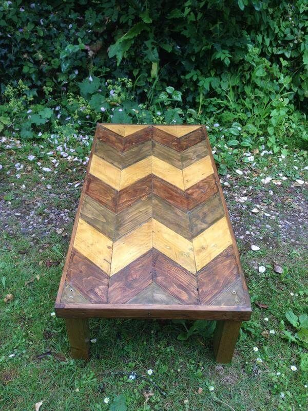 Recycled pallet patterned coffee table