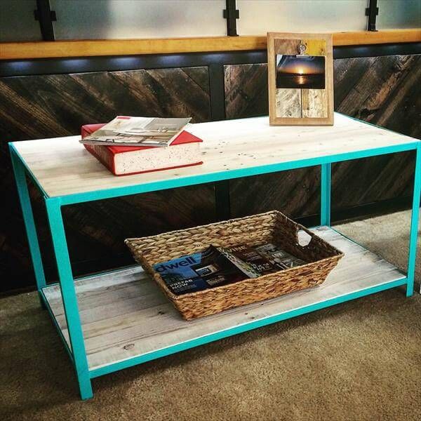 handcrafted pallet coffee table with steel base