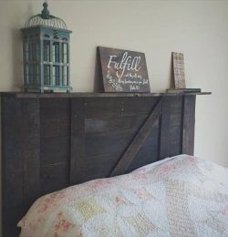wooden pallet accent headboard with decorative mantle
