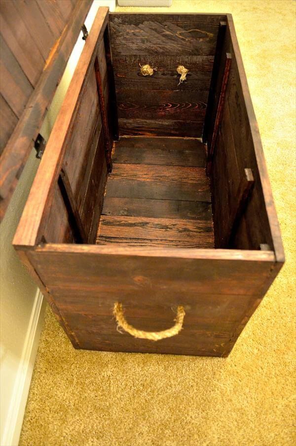 handmade wooden pallet chest with rope handles