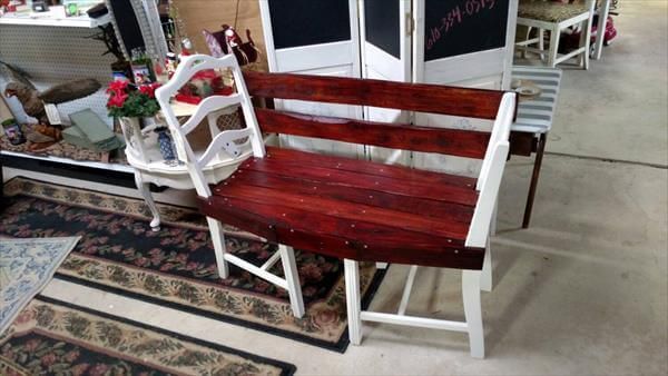 recycled pallet and old chair shabby chic bench