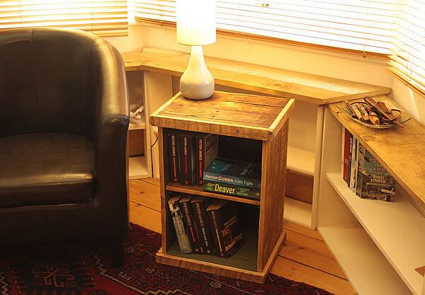 recycled pallet side table and floor cabinet
