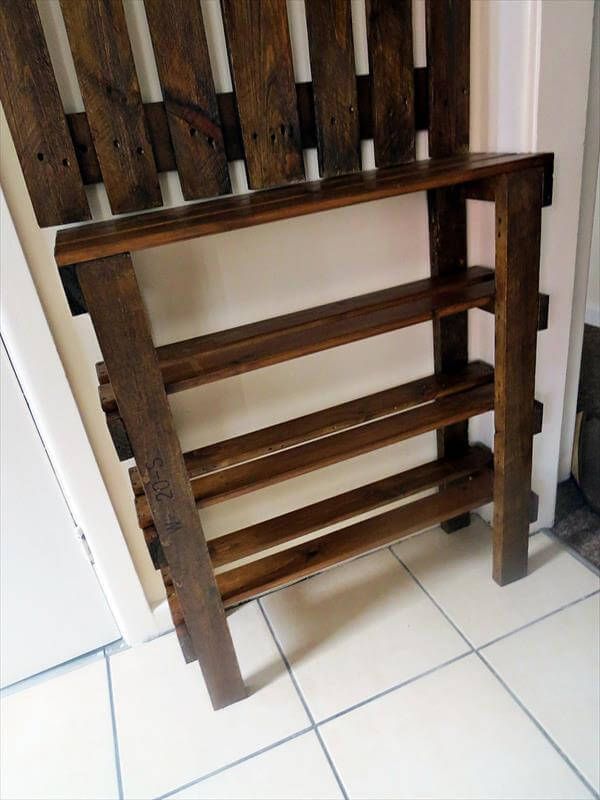upcycled wooden pallet hallway hanger with shoes rack