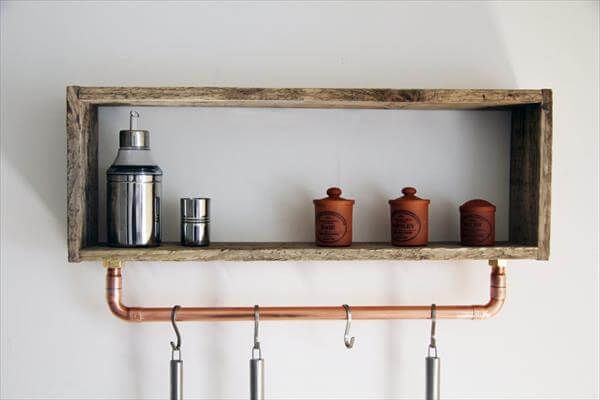 wooden pallet rustic kitchen shelf with tool rack