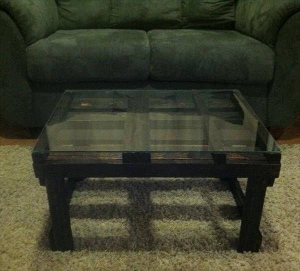 diy handmade pallet coffee table with glass top