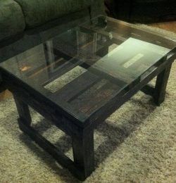 rustic pallet coffee table with glass top