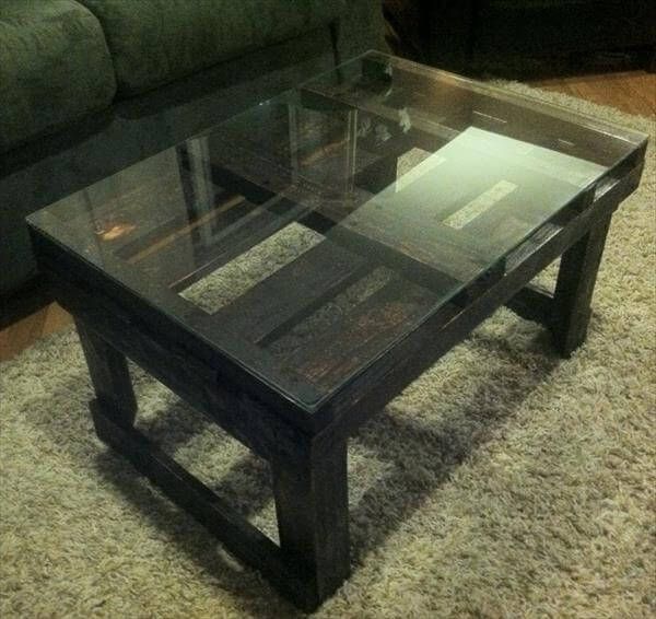rustic pallet coffee table with glass top